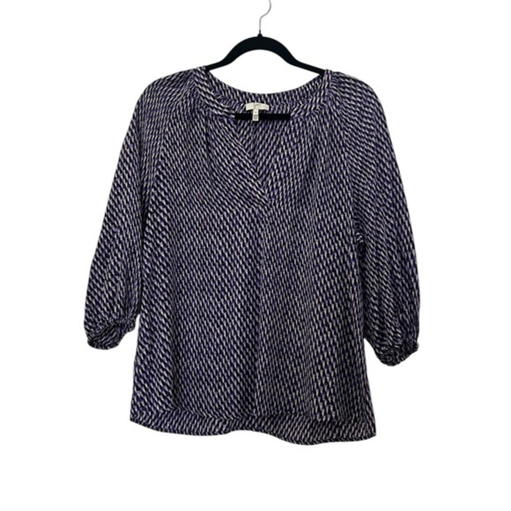 JOIE Purple Black & White Print 3/4 Sleeve Silk Top S flaw